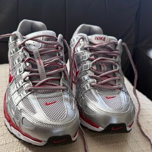 Nike P - 6000. Silver and Red Athletic Trainers. Mens.